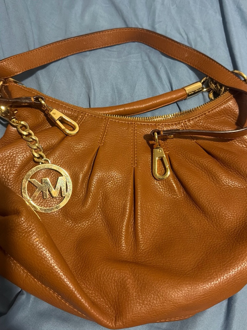 Michael Kors Cognac Pebbled Leather Shoulder Bag with Gold Hardware